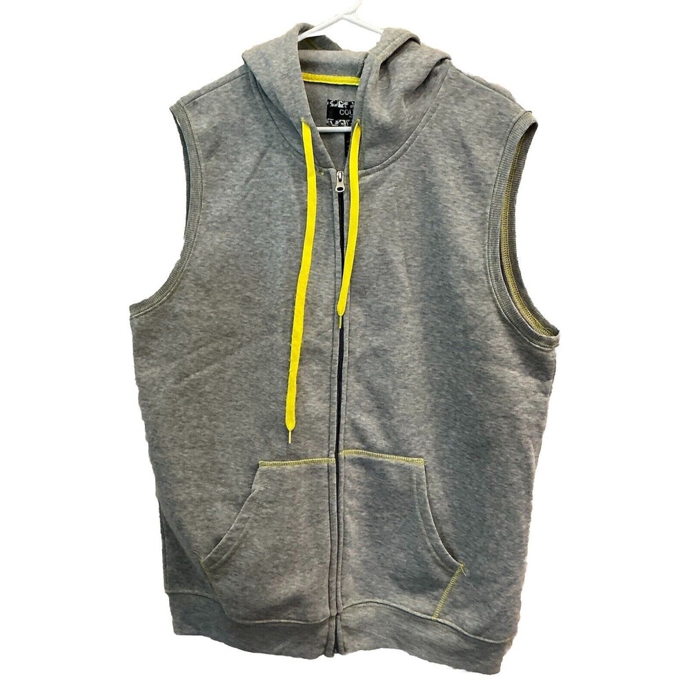 Courage Clothing Co. Womens Gray with Yellow  Trim Hooded Vest Size XL